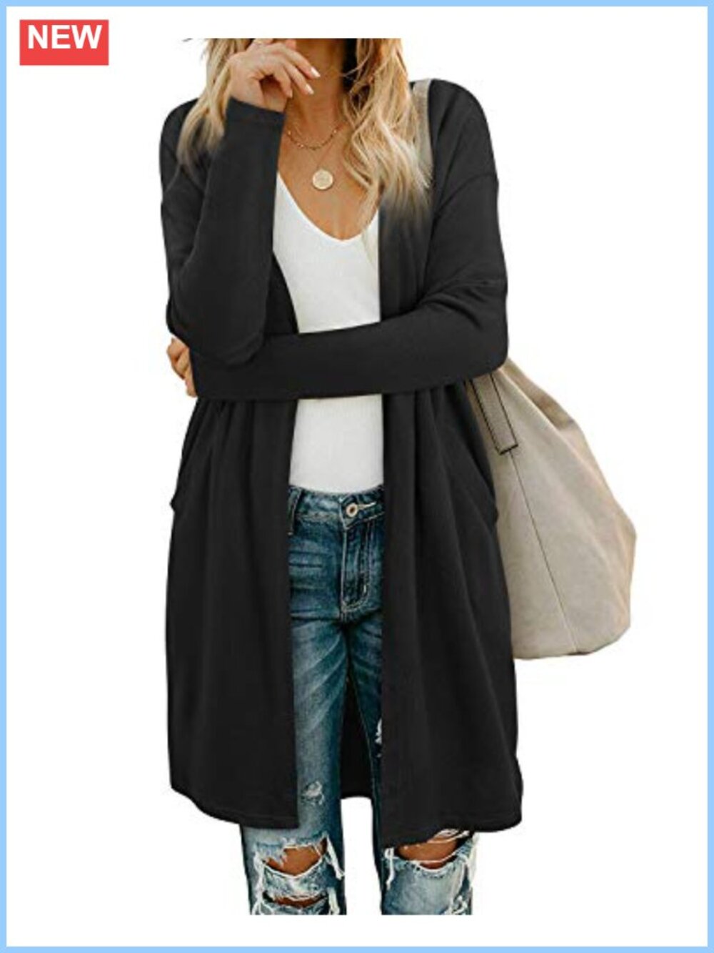 Open Front Cardigan with Pockets Long Sleeve Lightweight Coat